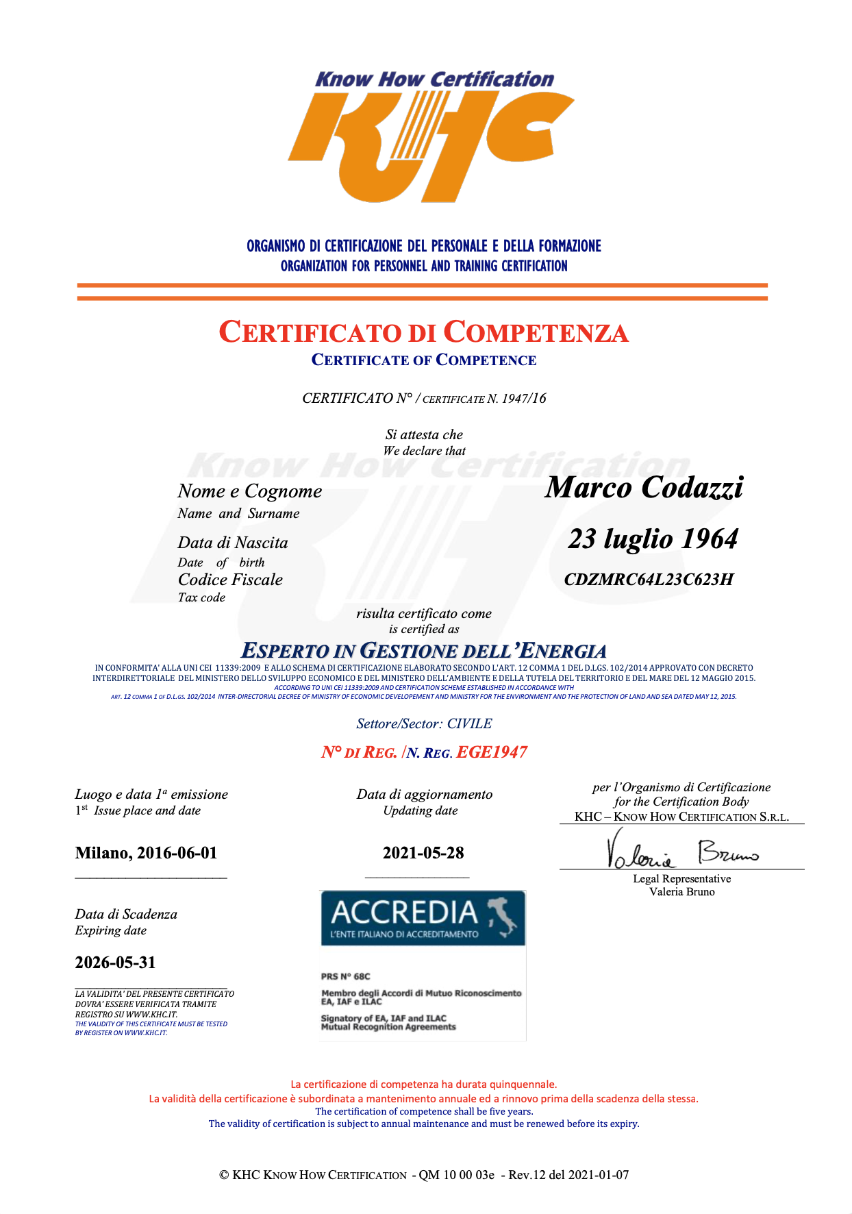 Certificato di competenza civile Certificato di competenza civile