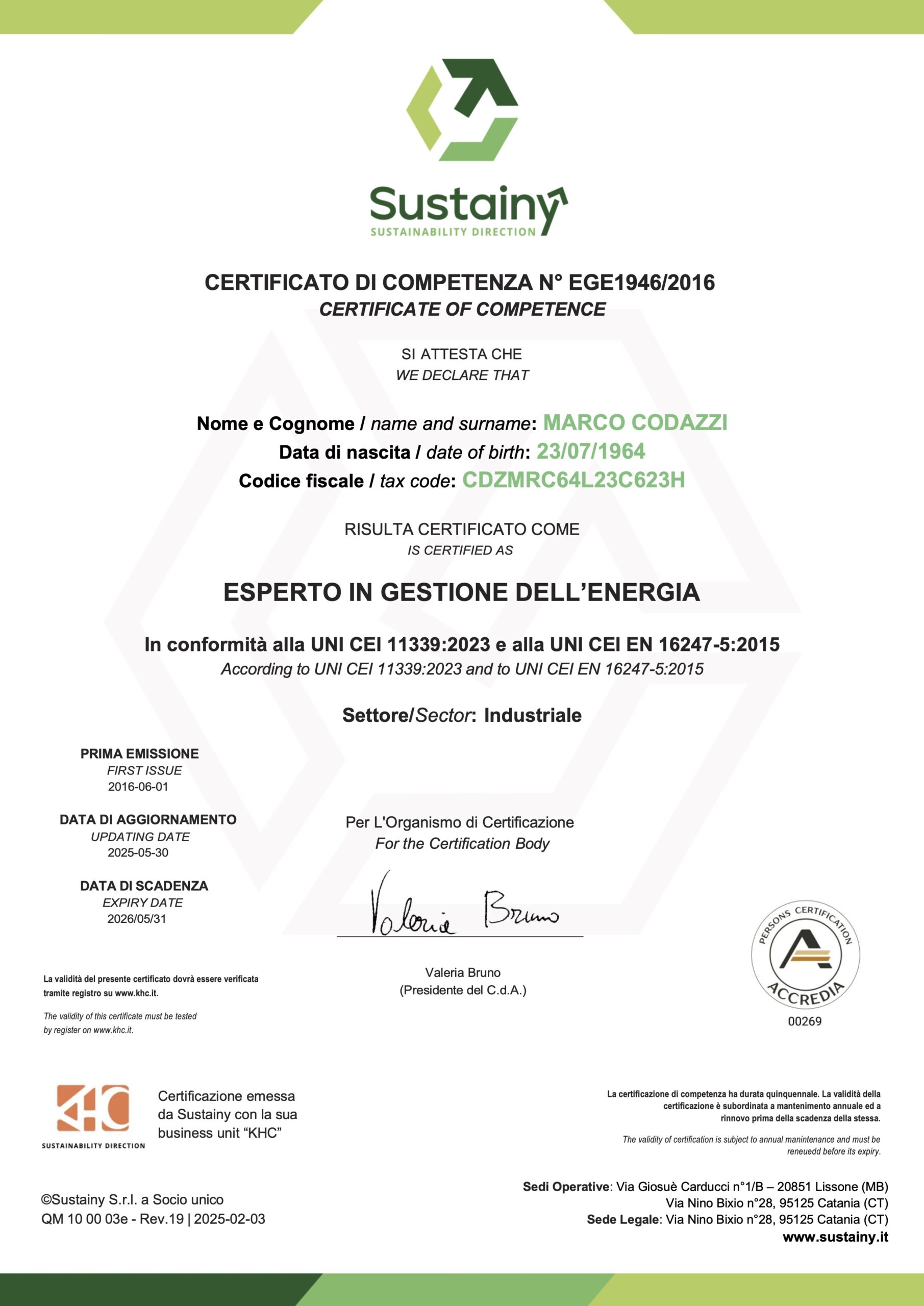 Certificato di competenza civile